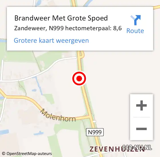 Locatie op kaart van de 112 melding: Brandweer Met Grote Spoed Naar Zandeweer, N999 hectometerpaal: 8,6 op 25 februari 2017 21:42