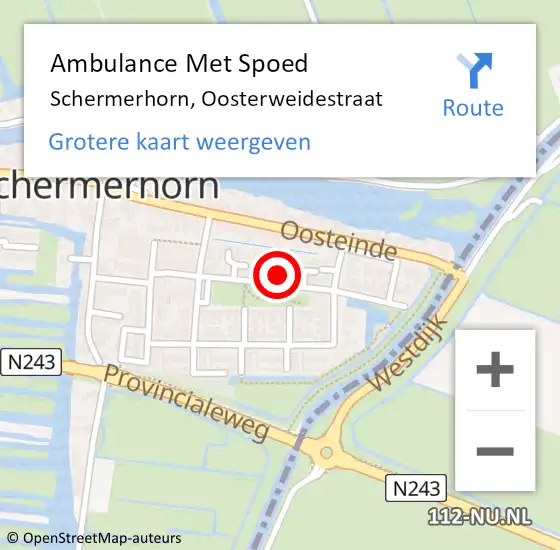 Locatie op kaart van de 112 melding: Ambulance Met Spoed Naar Schermerhorn, Oosterweidestraat op 25 februari 2017 21:55