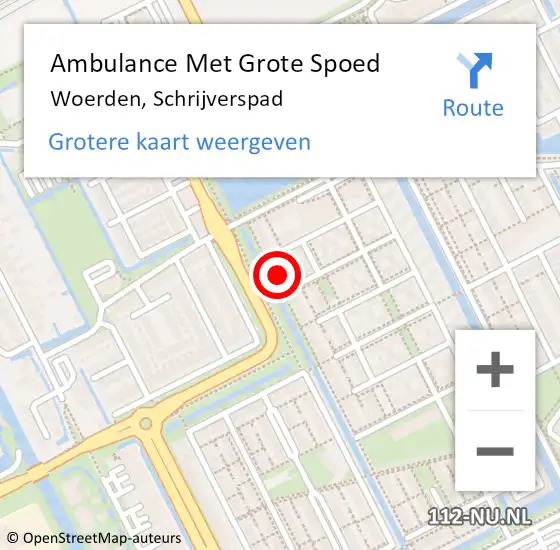 Locatie op kaart van de 112 melding: Ambulance Met Grote Spoed Naar Woerden, Schrijverspad op 25 februari 2017 23:20