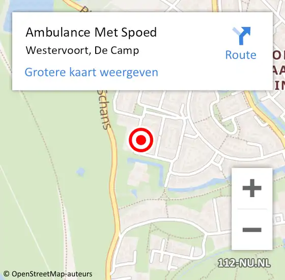 Locatie op kaart van de 112 melding: Ambulance Met Spoed Naar Westervoort, De Camp op 25 februari 2017 23:49