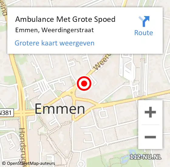 Locatie op kaart van de 112 melding: Ambulance Met Grote Spoed Naar Emmen, Weerdingerstraat op 26 februari 2017 01:53