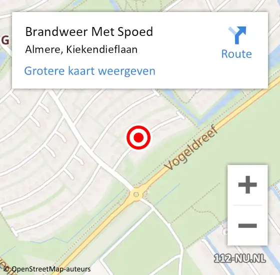 Locatie op kaart van de 112 melding: Brandweer Met Spoed Naar Almere, Kiekendieflaan op 12 januari 2014 11:06