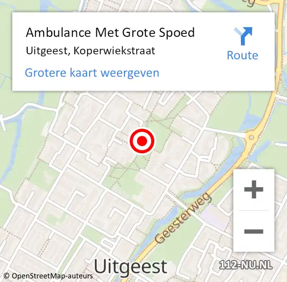 Locatie op kaart van de 112 melding: Ambulance Met Grote Spoed Naar Uitgeest, Koperwiekstraat op 26 februari 2017 07:07