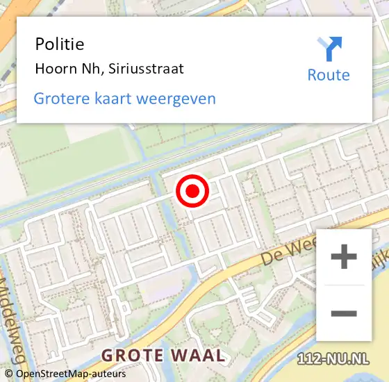 Locatie op kaart van de 112 melding: Politie Hoorn Nh, Siriusstraat op 26 februari 2017 09:11