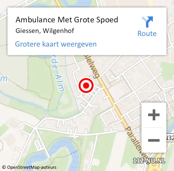 Locatie op kaart van de 112 melding: Ambulance Met Grote Spoed Naar Giessen, Wilgenhof op 26 februari 2017 10:06