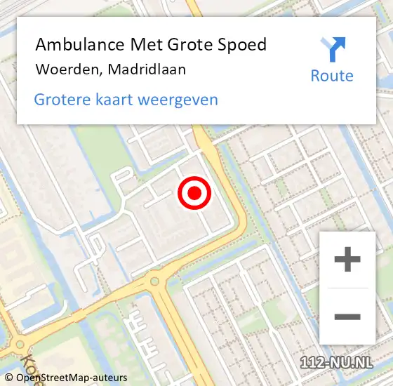 Locatie op kaart van de 112 melding: Ambulance Met Grote Spoed Naar Woerden, Madridlaan op 26 februari 2017 11:39