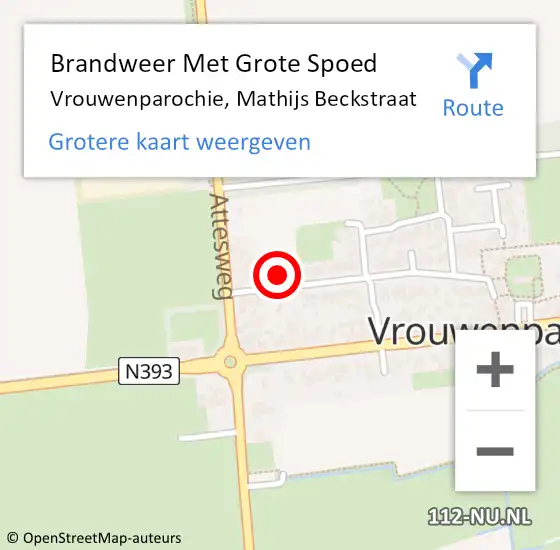 Locatie op kaart van de 112 melding: Brandweer Met Grote Spoed Naar Vrouwenparochie, Mathijs Beckstraat op 26 februari 2017 12:18