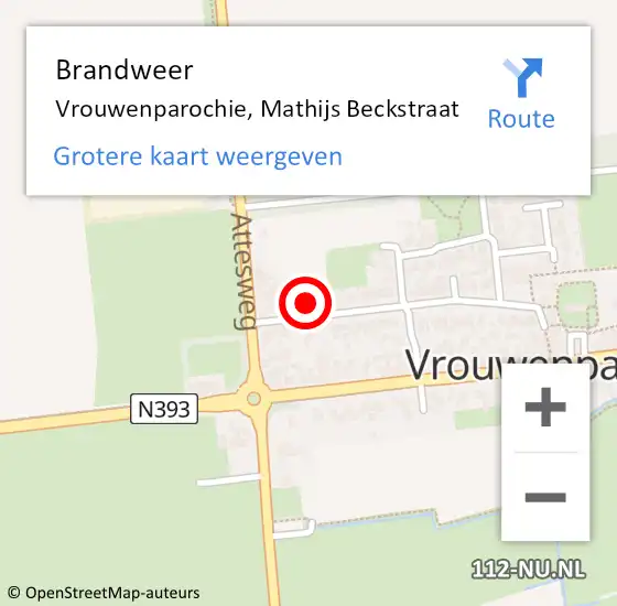 Locatie op kaart van de 112 melding: Brandweer Vrouwenparochie, Mathijs Beckstraat op 26 februari 2017 12:22