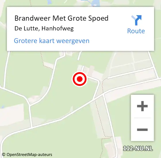 Locatie op kaart van de 112 melding: Brandweer Met Grote Spoed Naar De Lutte, Hanhofweg op 26 februari 2017 12:28