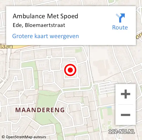 Locatie op kaart van de 112 melding: Ambulance Met Spoed Naar Ede, Bloemaertstraat op 26 februari 2017 13:06