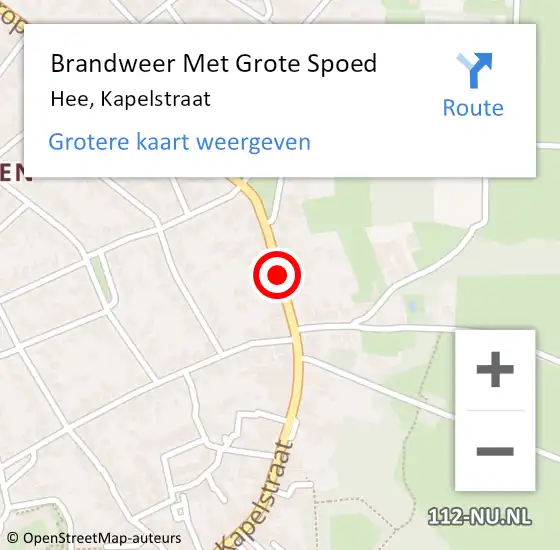 Locatie op kaart van de 112 melding: Brandweer Met Grote Spoed Naar Hee, Kapelstraat op 12 januari 2014 11:57