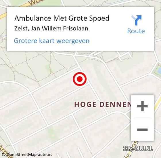 Locatie op kaart van de 112 melding: Ambulance Met Grote Spoed Naar Zeist, Jan Willem Frisolaan op 26 februari 2017 17:04