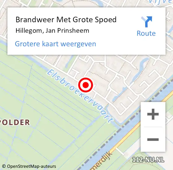 Locatie op kaart van de 112 melding: Brandweer Met Grote Spoed Naar Hillegom, Jan Prinsheem op 26 februari 2017 17:15