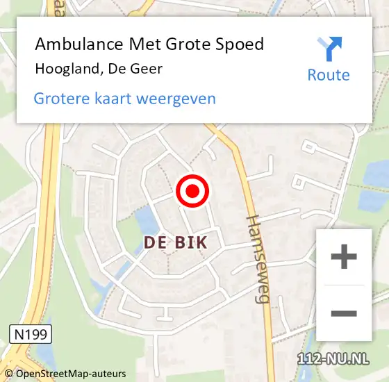 Locatie op kaart van de 112 melding: Ambulance Met Grote Spoed Naar Hoogland, De Geer op 12 januari 2014 12:09