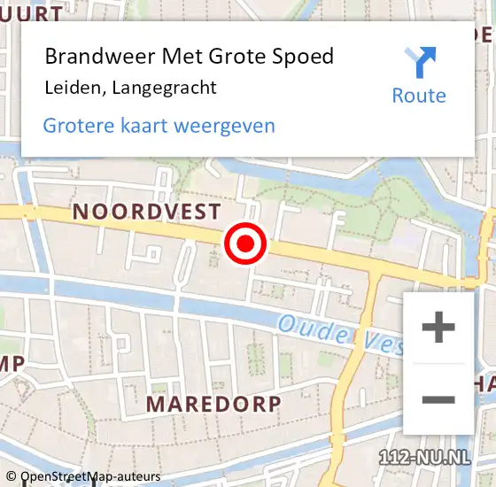 Locatie op kaart van de 112 melding: Brandweer Met Grote Spoed Naar Leiden, Langegracht op 26 februari 2017 19:17