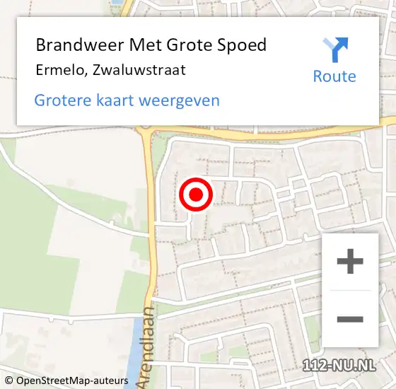 Locatie op kaart van de 112 melding: Brandweer Met Grote Spoed Naar Ermelo, Zwaluwstraat op 26 februari 2017 20:02