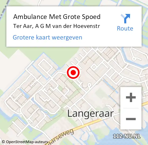 Locatie op kaart van de 112 melding: Ambulance Met Grote Spoed Naar Ter Aar, A G M van der Hoevenstr op 26 februari 2017 20:05