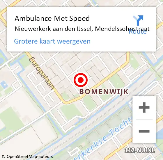 Locatie op kaart van de 112 melding: Ambulance Met Spoed Naar Nieuwerkerk aan den IJssel, Mendelssohnstraat op 26 februari 2017 20:16