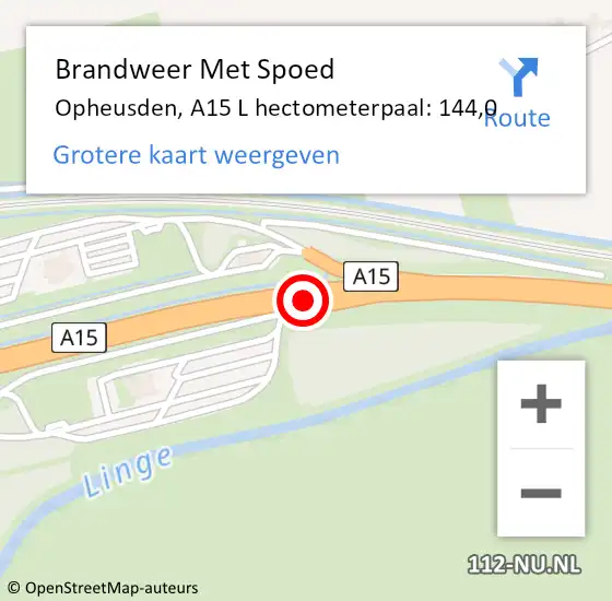 Locatie op kaart van de 112 melding: Brandweer Met Spoed Naar Opheusden, A15 L hectometerpaal: 144,0 op 12 januari 2014 12:24