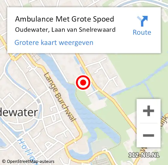 Locatie op kaart van de 112 melding: Ambulance Met Grote Spoed Naar Oudewater, Laan van Snelrewaard op 26 februari 2017 21:08