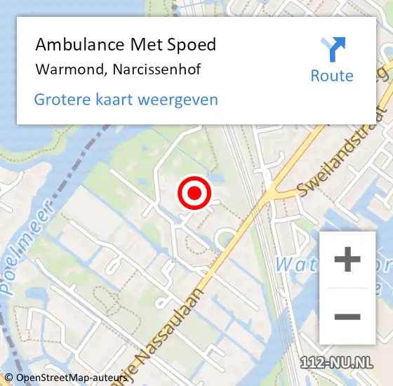 Locatie op kaart van de 112 melding: Ambulance Met Spoed Naar Warmond, Narcissenhof op 26 februari 2017 22:05