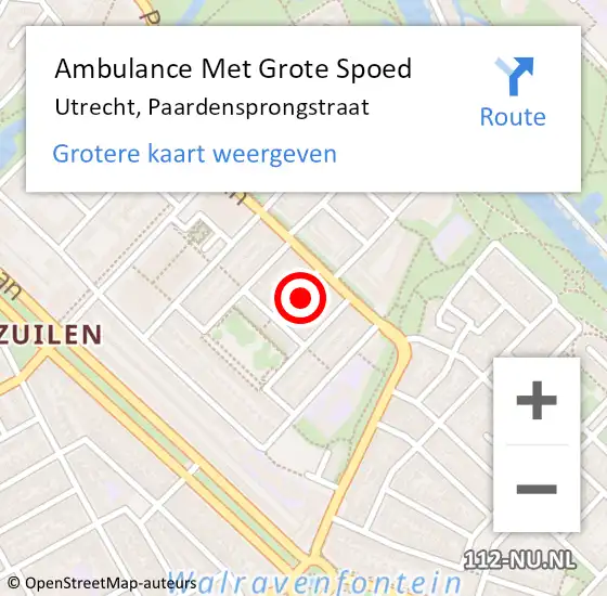 Locatie op kaart van de 112 melding: Ambulance Met Grote Spoed Naar Utrecht, Paardensprongstraat op 12 januari 2014 12:48