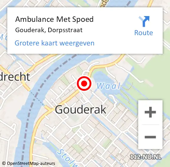 Locatie op kaart van de 112 melding: Ambulance Met Spoed Naar Gouderak, Dorpsstraat op 27 februari 2017 08:51