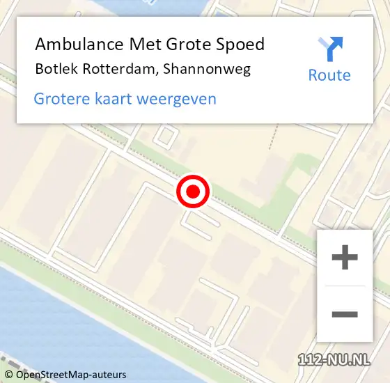 Locatie op kaart van de 112 melding: Ambulance Met Grote Spoed Naar Botlek Rotterdam, Shannonweg op 27 februari 2017 10:01