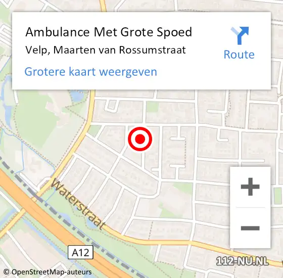 Locatie op kaart van de 112 melding: Ambulance Met Grote Spoed Naar Velp, Maarten van Rossumstraat op 27 februari 2017 10:11