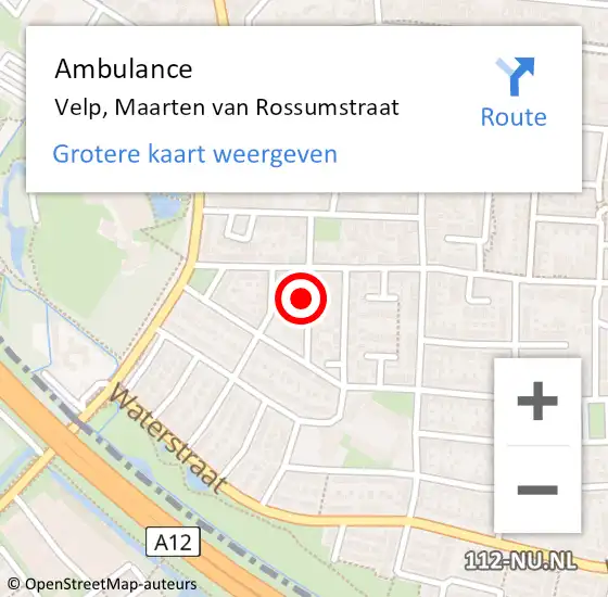 Locatie op kaart van de 112 melding: Ambulance Velp, Maarten van Rossumstraat op 27 februari 2017 10:22