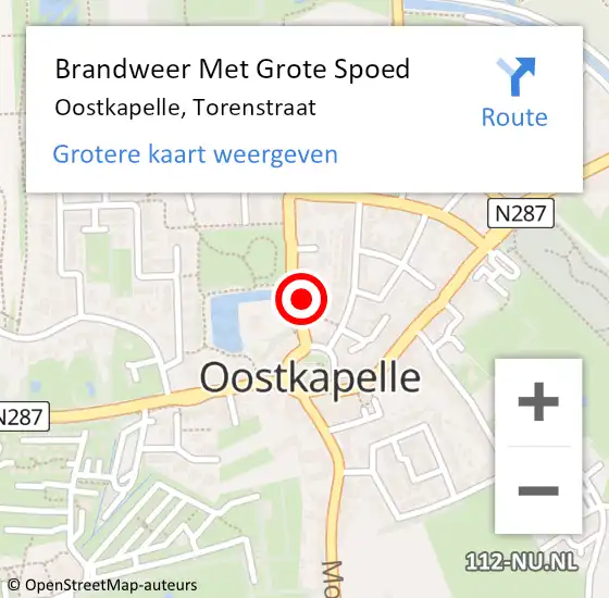 Locatie op kaart van de 112 melding: Brandweer Met Grote Spoed Naar Oostkapelle, Torenstraat op 27 februari 2017 11:00