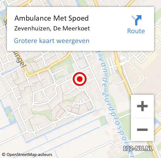 Locatie op kaart van de 112 melding: Ambulance Met Spoed Naar Zevenhuizen, De Meerkoet op 27 februari 2017 12:31