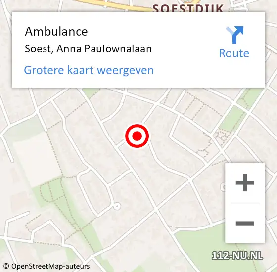 Locatie op kaart van de 112 melding: Ambulance Soest, Anna Paulownalaan op 27 februari 2017 12:46