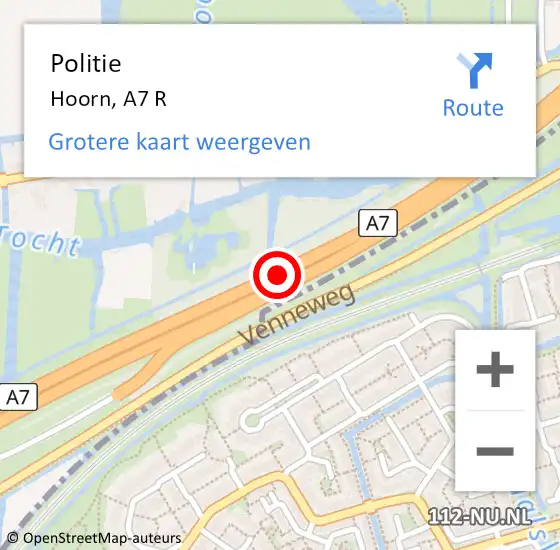 Locatie op kaart van de 112 melding: Politie Hoorn, A7 R op 27 februari 2017 13:47