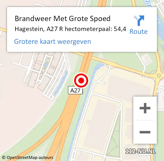 Locatie op kaart van de 112 melding: Brandweer Met Grote Spoed Naar Hagestein, A27 R hectometerpaal: 54,4 op 27 februari 2017 13:50