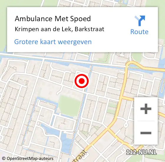 Locatie op kaart van de 112 melding: Ambulance Met Spoed Naar Krimpen aan de Lek, Barkstraat op 27 februari 2017 15:35