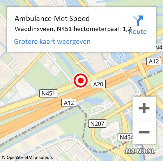 Locatie op kaart van de 112 melding: Ambulance Met Spoed Naar Waddinxveen, N451 hectometerpaal: 1,2 op 27 februari 2017 16:04