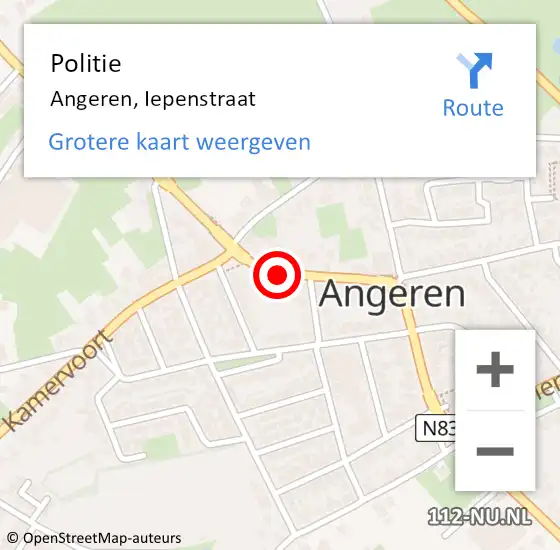 Locatie op kaart van de 112 melding: Politie Angeren, Iepenstraat op 27 februari 2017 16:24