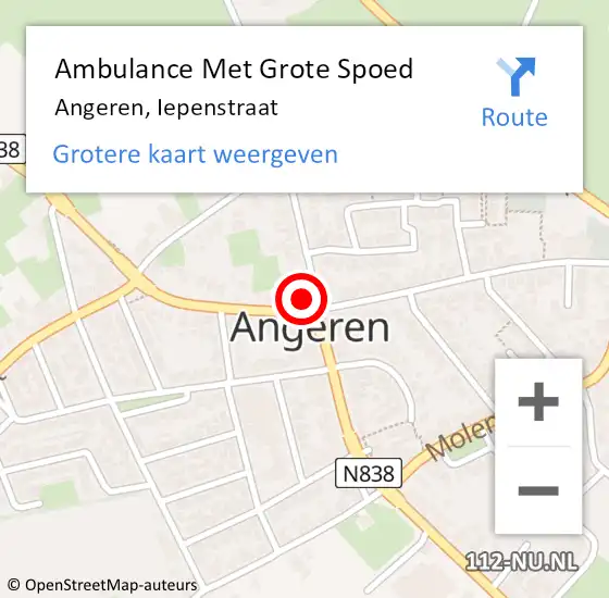 Locatie op kaart van de 112 melding: Ambulance Met Grote Spoed Naar Angeren, Iepenstraat op 27 februari 2017 16:24