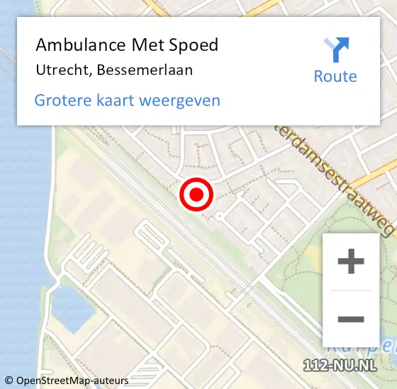 Locatie op kaart van de 112 melding: Ambulance Met Spoed Naar Utrecht, Bessemerlaan op 27 februari 2017 16:51