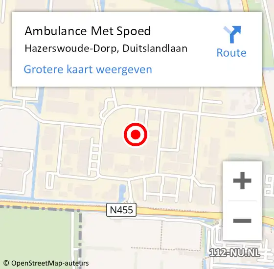 Locatie op kaart van de 112 melding: Ambulance Met Spoed Naar Hazerswoude-Dorp, Duitslandlaan op 27 februari 2017 17:47