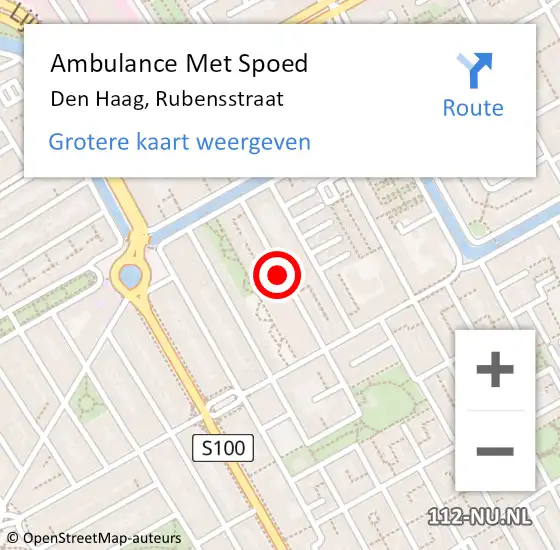 Locatie op kaart van de 112 melding: Ambulance Met Spoed Naar Den Haag, Rubensstraat op 27 februari 2017 18:21