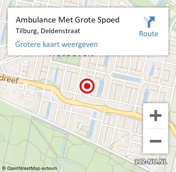 Locatie op kaart van de 112 melding: Ambulance Met Grote Spoed Naar Tilburg, Deldenstraat op 27 februari 2017 19:53