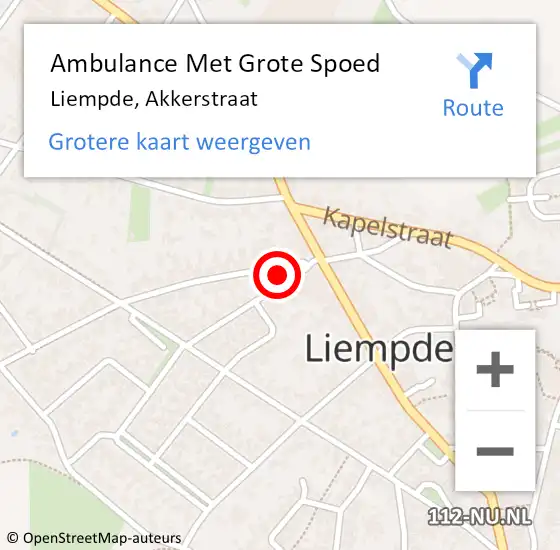 Locatie op kaart van de 112 melding: Ambulance Met Grote Spoed Naar Liempde, Akkerstraat op 27 februari 2017 21:49