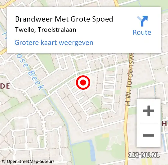 Locatie op kaart van de 112 melding: Brandweer Met Grote Spoed Naar Twello, Troelstralaan op 12 januari 2014 15:03