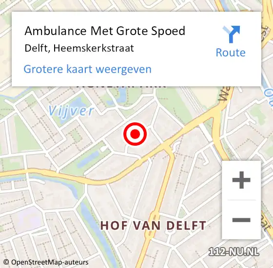 Locatie op kaart van de 112 melding: Ambulance Met Grote Spoed Naar Delft, Heemskerkstraat op 27 februari 2017 22:45