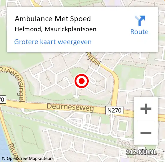 Locatie op kaart van de 112 melding: Ambulance Met Spoed Naar Helmond, Maurickplantsoen op 28 februari 2017 01:09