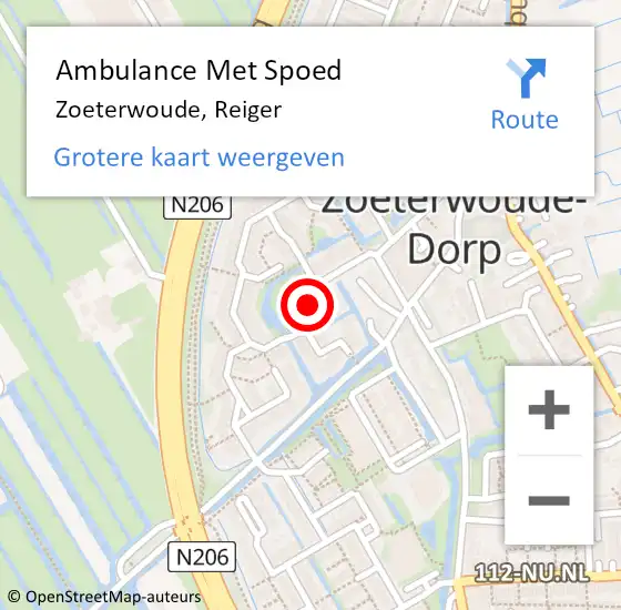 Locatie op kaart van de 112 melding: Ambulance Met Spoed Naar Zoeterwoude, Reiger op 28 februari 2017 03:12
