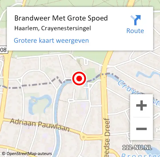 Locatie op kaart van de 112 melding: Brandweer Met Grote Spoed Naar Haarlem, Crayenestersingel op 28 februari 2017 04:23