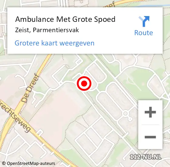 Locatie op kaart van de 112 melding: Ambulance Met Grote Spoed Naar Zeist, Parmentiersvak op 28 februari 2017 05:53